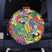 Macaw Parrot Brazil Spare Tire Cover Maracas Seamless Tropical Flowers