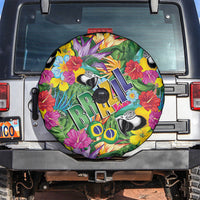 Macaw Parrot Brazil Spare Tire Cover Maracas Seamless Tropical Flowers
