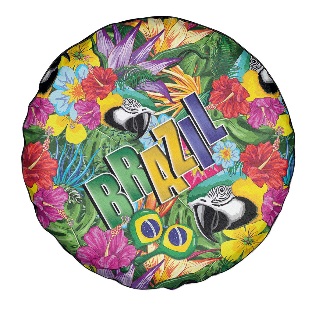 Macaw Parrot Brazil Spare Tire Cover Maracas Seamless Tropical Flowers