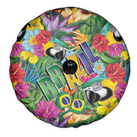 Macaw Parrot Brazil Spare Tire Cover Maracas Seamless Tropical Flowers