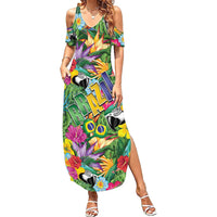 Macaw Parrot Brazil Summer Maxi Dress Maracas Seamless Tropical Flowers