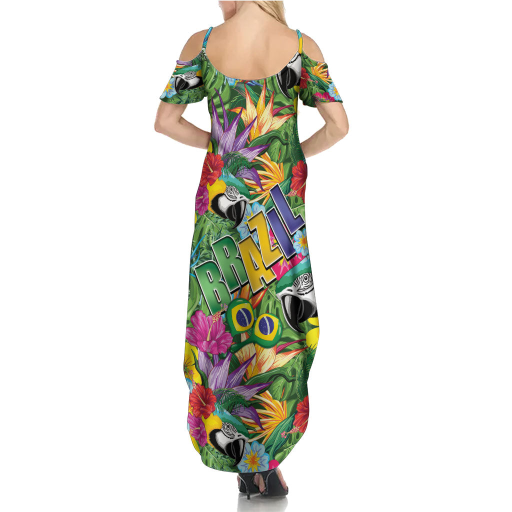 Macaw Parrot Brazil Summer Maxi Dress Maracas Seamless Tropical Flowers