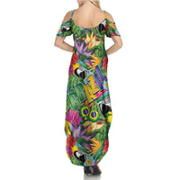 Macaw Parrot Brazil Summer Maxi Dress Maracas Seamless Tropical Flowers