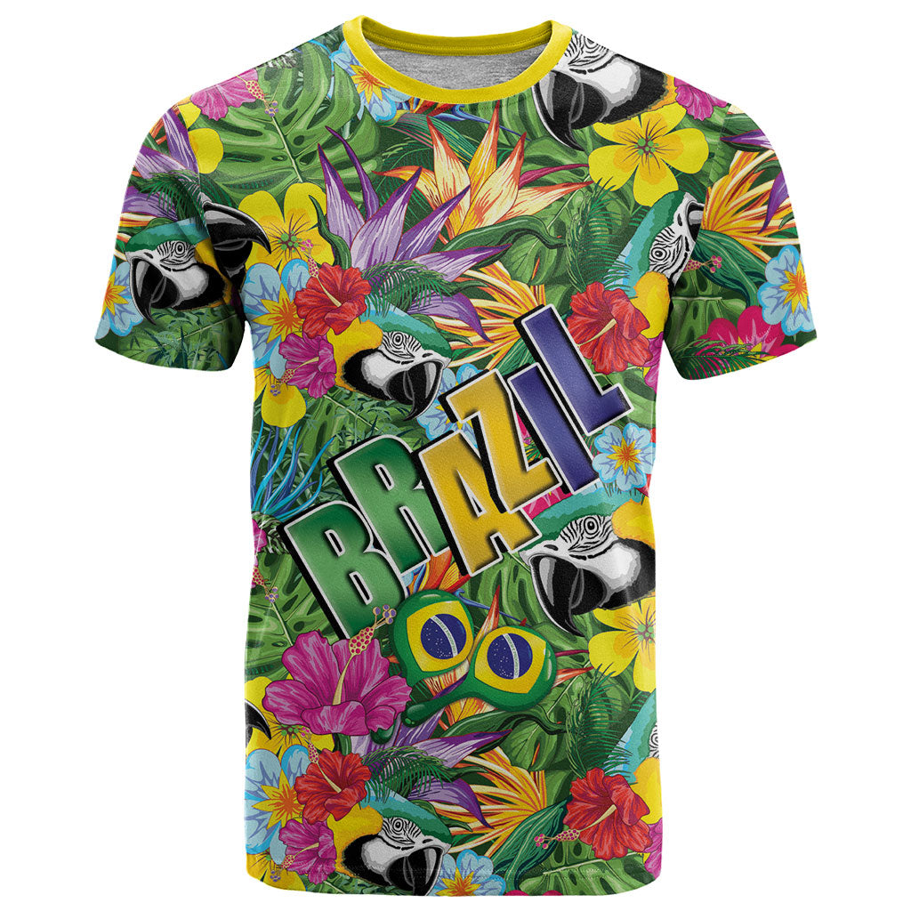 Macaw Parrot Brazil T Shirt Maracas Seamless Tropical Flowers