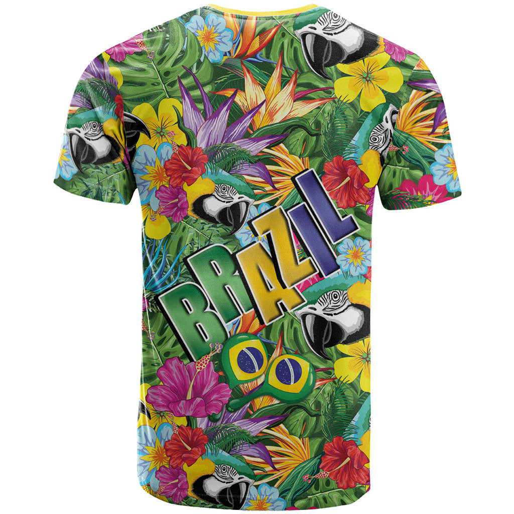 Macaw Parrot Brazil T Shirt Maracas Seamless Tropical Flowers