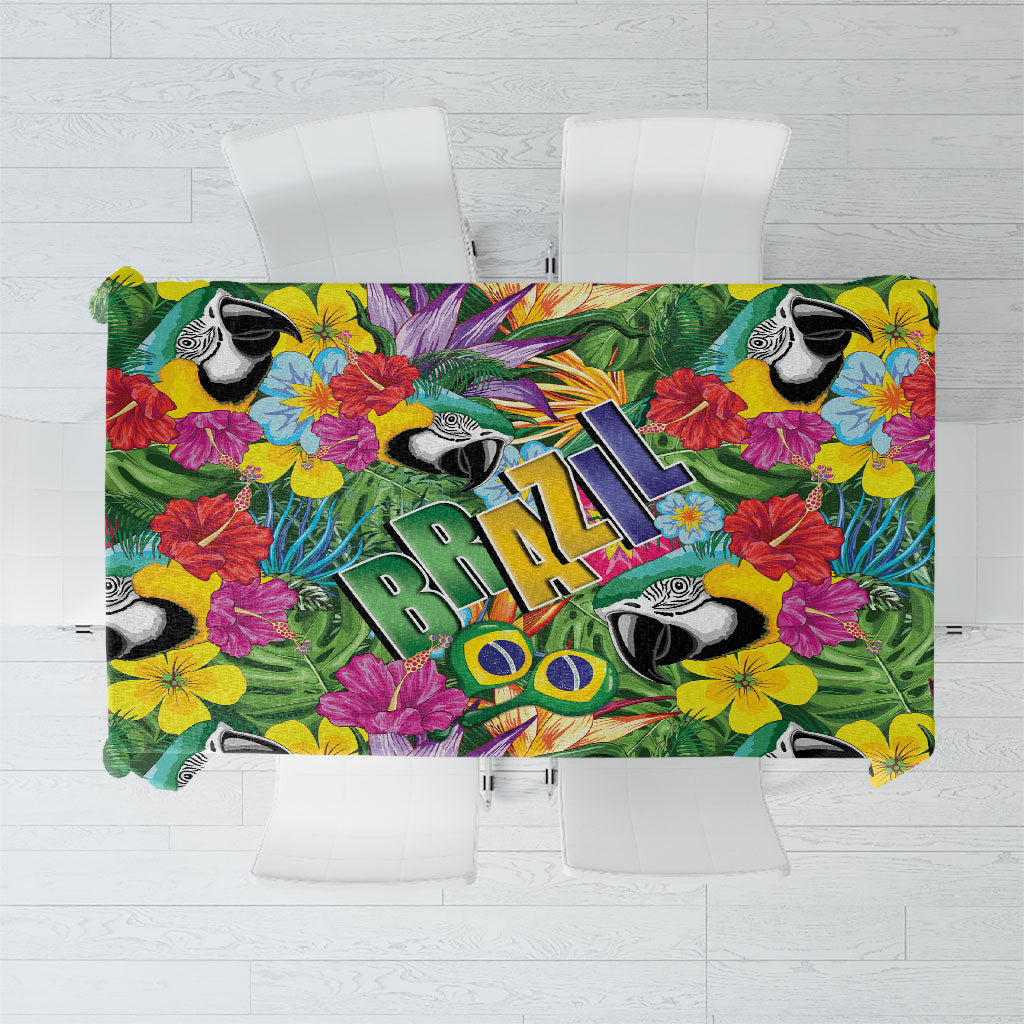 Macaw Parrot Brazil Tablecloth Maracas Seamless Tropical Flowers