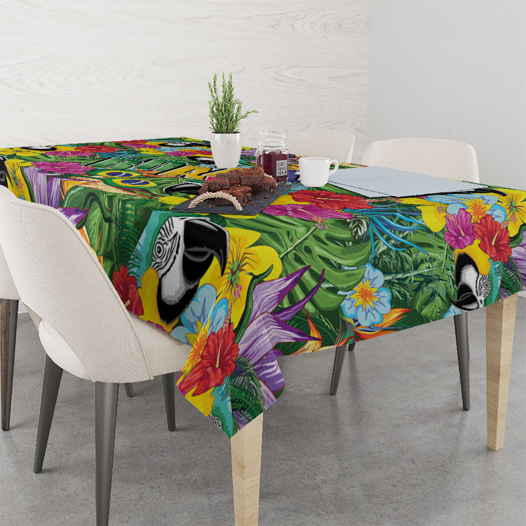 Macaw Parrot Brazil Tablecloth Maracas Seamless Tropical Flowers
