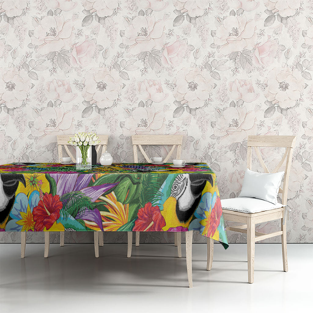 Macaw Parrot Brazil Tablecloth Maracas Seamless Tropical Flowers