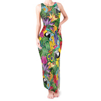 Macaw Parrot Brazil Tank Maxi Dress Maracas Seamless Tropical Flowers