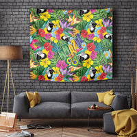 Macaw Parrot Brazil Tapestry Maracas Seamless Tropical Flowers