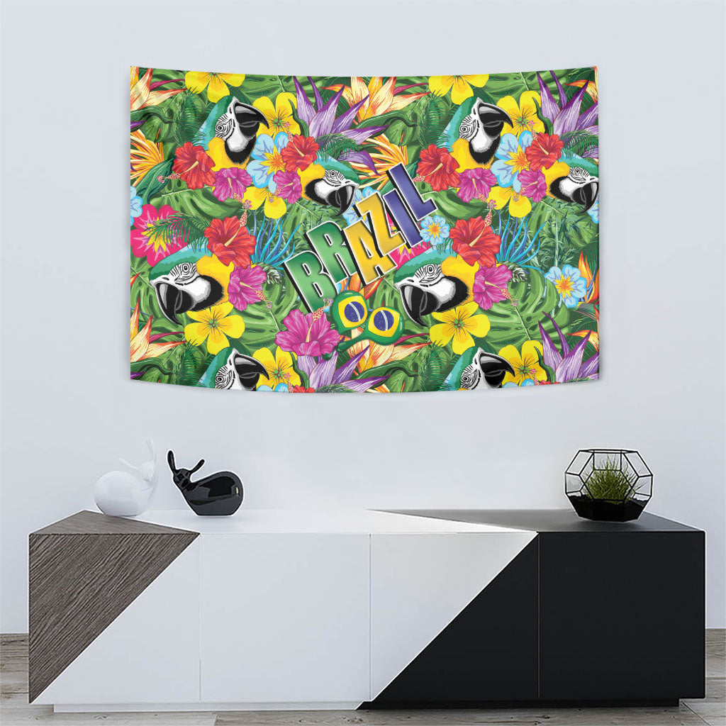 Macaw Parrot Brazil Tapestry Maracas Seamless Tropical Flowers