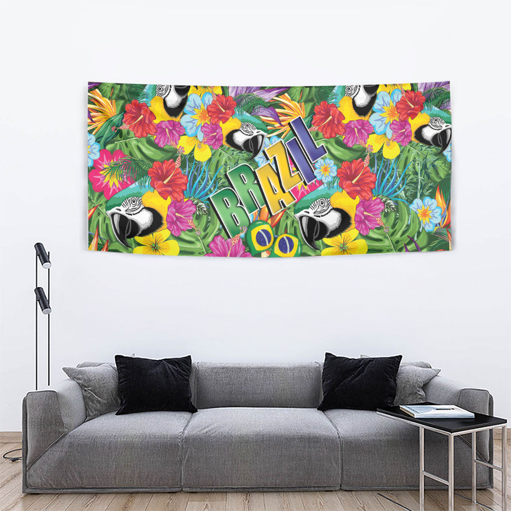 Macaw Parrot Brazil Tapestry Maracas Seamless Tropical Flowers