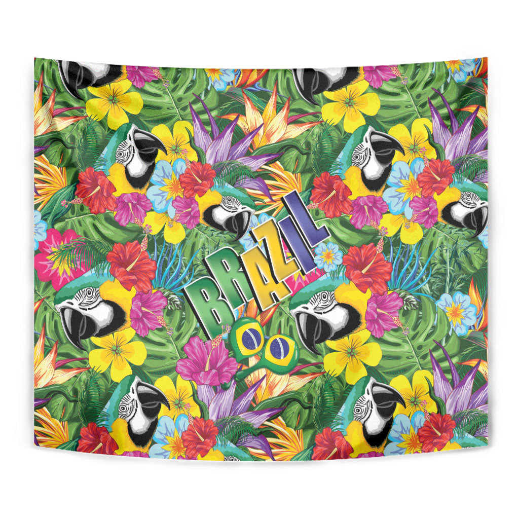Macaw Parrot Brazil Tapestry Maracas Seamless Tropical Flowers