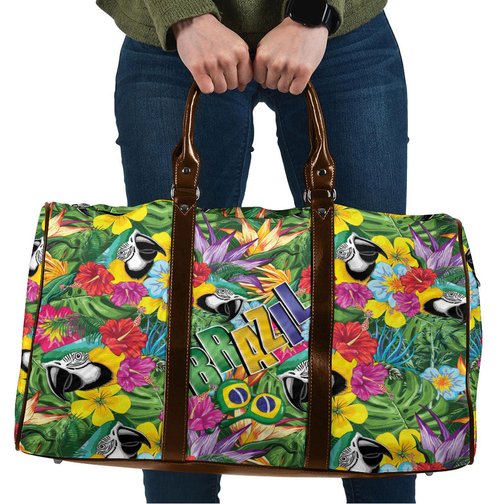 Macaw Parrot Brazil Travel Bag Maracas Seamless Tropical Flowers