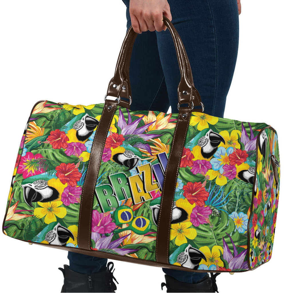 Macaw Parrot Brazil Travel Bag Maracas Seamless Tropical Flowers