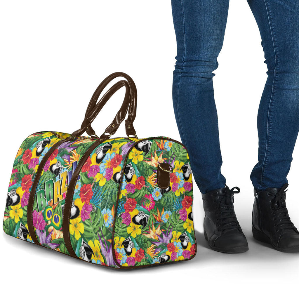 Macaw Parrot Brazil Travel Bag Maracas Seamless Tropical Flowers