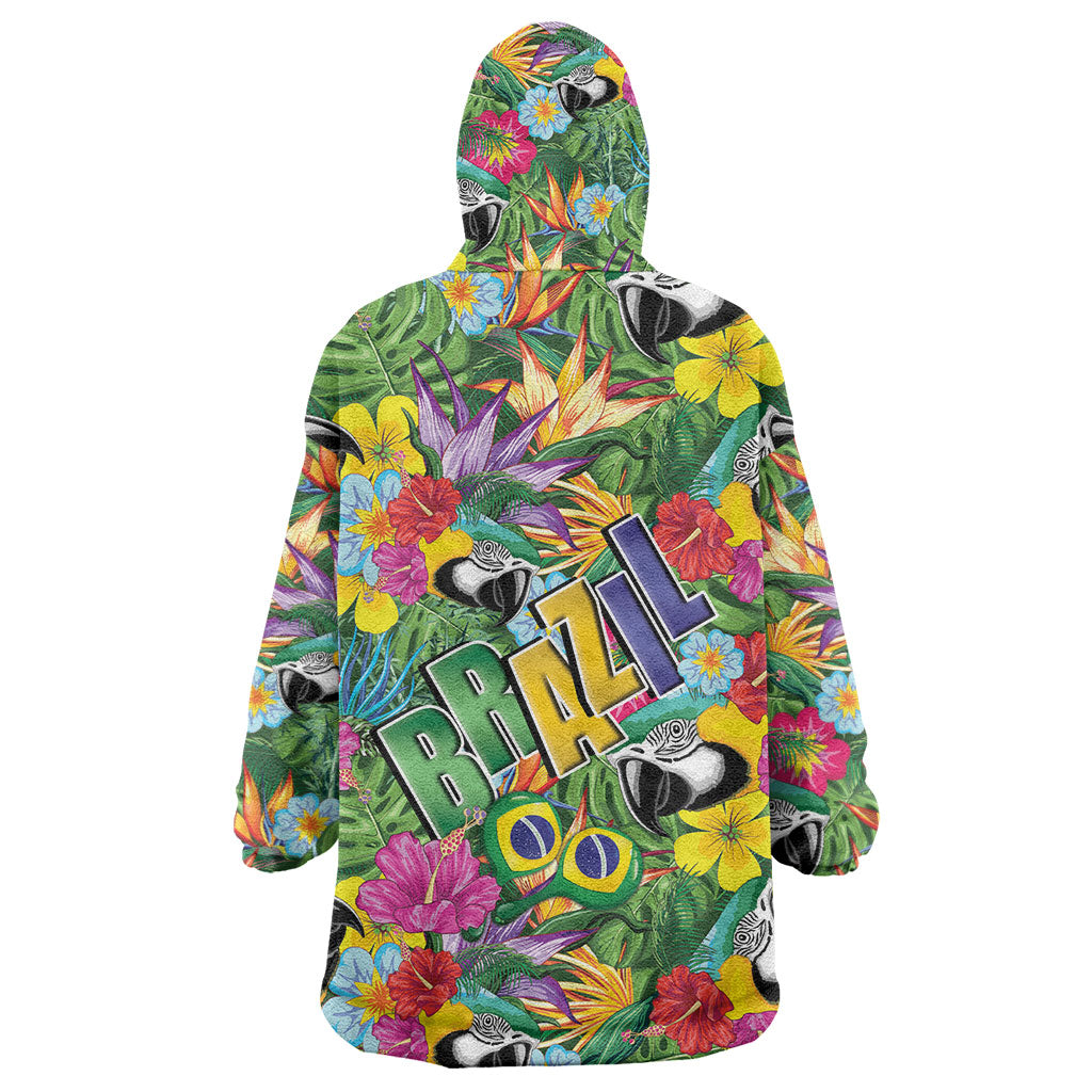 Macaw Parrot Brazil Wearable Blanket Hoodie Maracas Seamless Tropical Flowers
