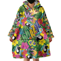 Macaw Parrot Brazil Wearable Blanket Hoodie Maracas Seamless Tropical Flowers