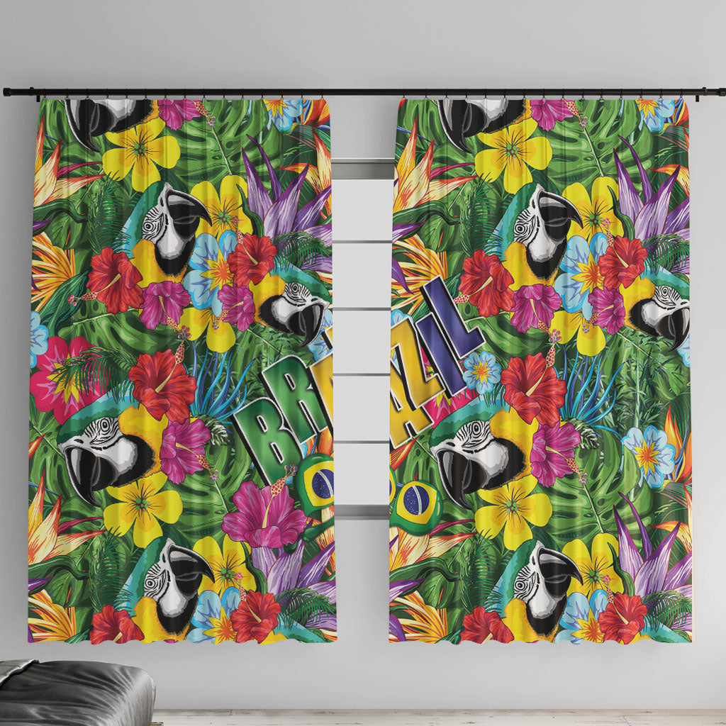 Macaw Parrot Brazil Window Curtain Maracas Seamless Tropical Flowers