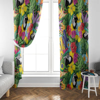 Macaw Parrot Brazil Window Curtain Maracas Seamless Tropical Flowers