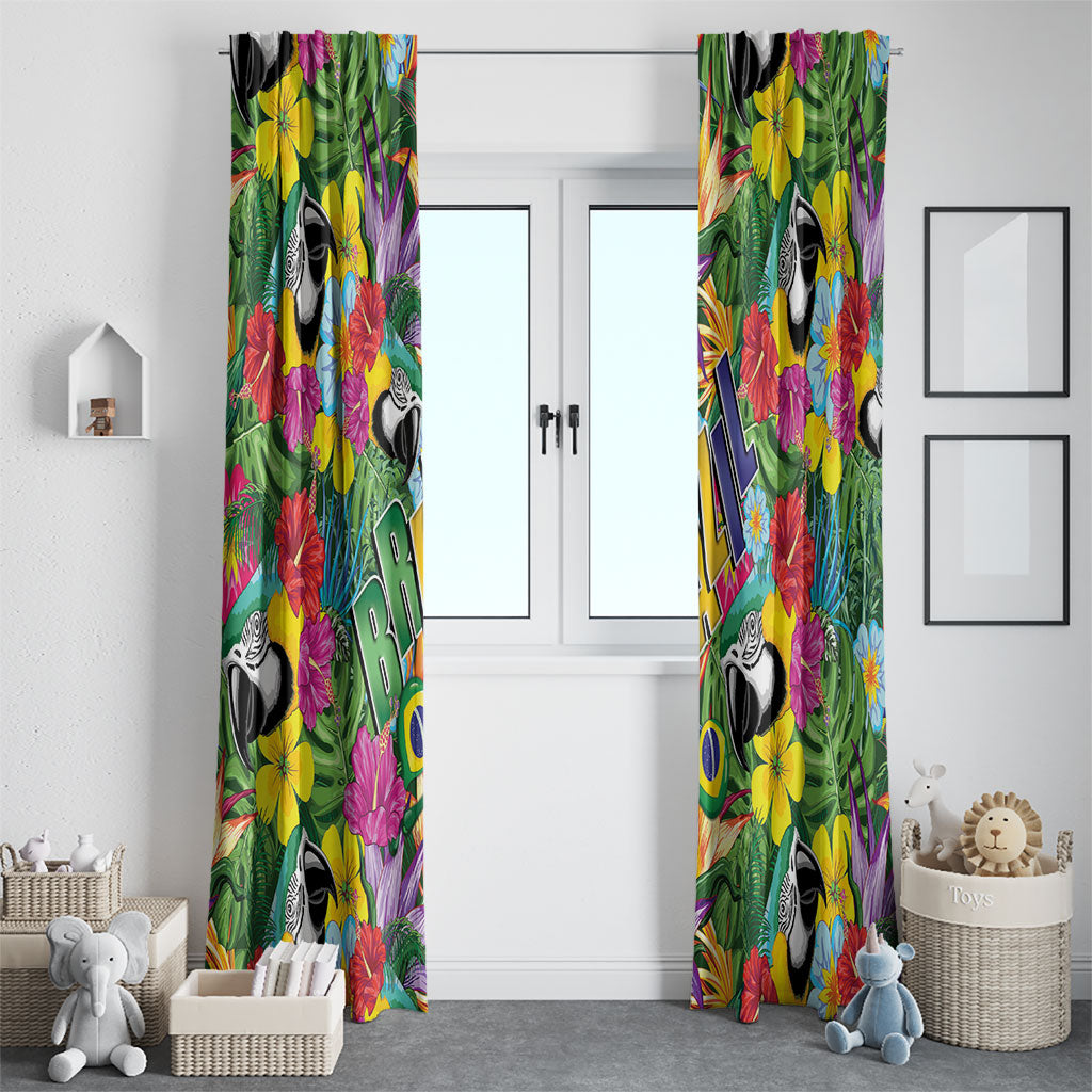 Macaw Parrot Brazil Window Curtain Maracas Seamless Tropical Flowers