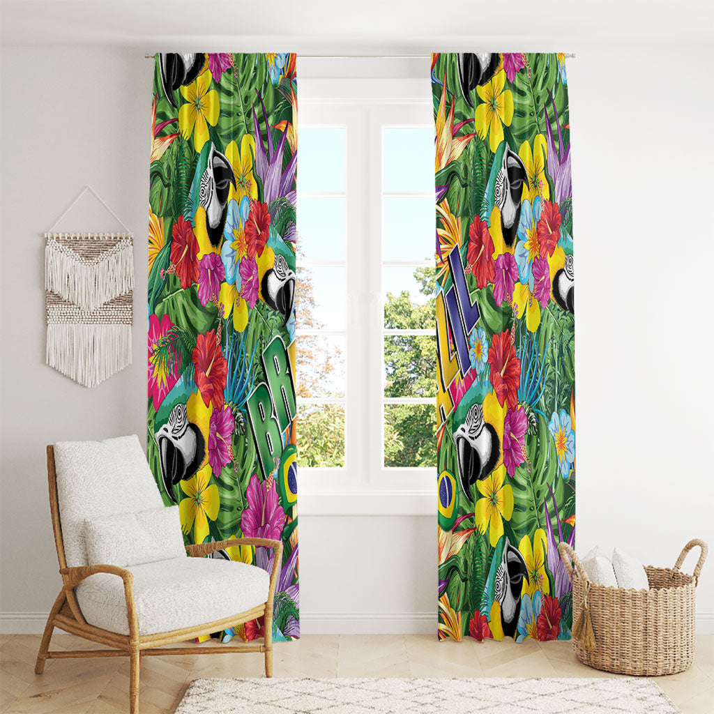 Macaw Parrot Brazil Window Curtain Maracas Seamless Tropical Flowers