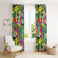 Macaw Parrot Brazil Window Curtain Maracas Seamless Tropical Flowers