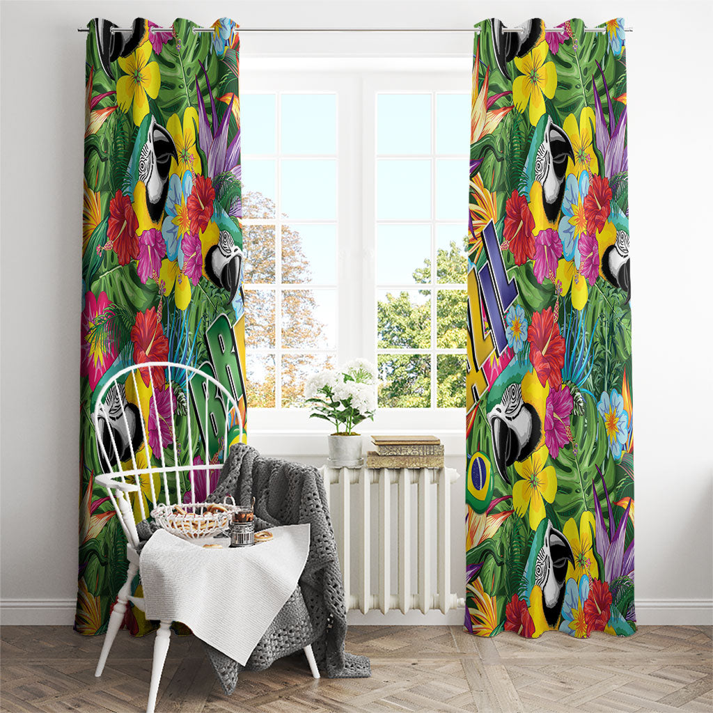 Macaw Parrot Brazil Window Curtain Maracas Seamless Tropical Flowers