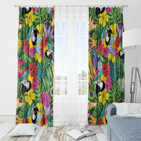 Macaw Parrot Brazil Window Curtain Maracas Seamless Tropical Flowers