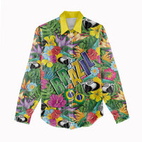 Macaw Parrot Brazil Women Casual Shirt Maracas Seamless Tropical Flowers