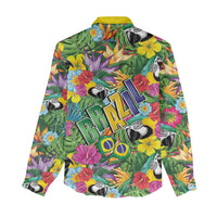 Macaw Parrot Brazil Women Casual Shirt Maracas Seamless Tropical Flowers