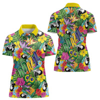 Macaw Parrot Brazil Women Polo Shirt Maracas Seamless Tropical Flowers