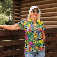 Macaw Parrot Brazil Women Polo Shirt Maracas Seamless Tropical Flowers