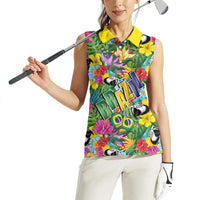 Macaw Parrot Brazil Women Sleeveless Polo Shirt Maracas Seamless Tropical Flowers