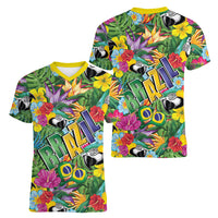 Macaw Parrot Brazil Women V-Neck T-Shirt Maracas Seamless Tropical Flowers