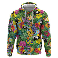 Macaw Parrot Brazil Zip Hoodie Maracas Seamless Tropical Flowers