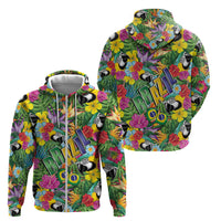 Macaw Parrot Brazil Zip Hoodie Maracas Seamless Tropical Flowers