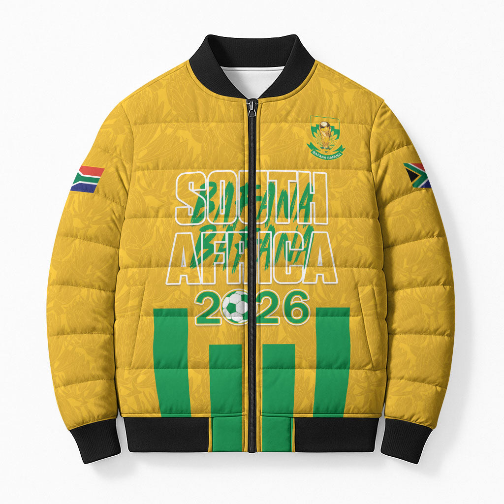 South Africa Soccer 2026 Custom Bomber Puffer Jacket Bafana Bafana Kaofela Protea Yellow