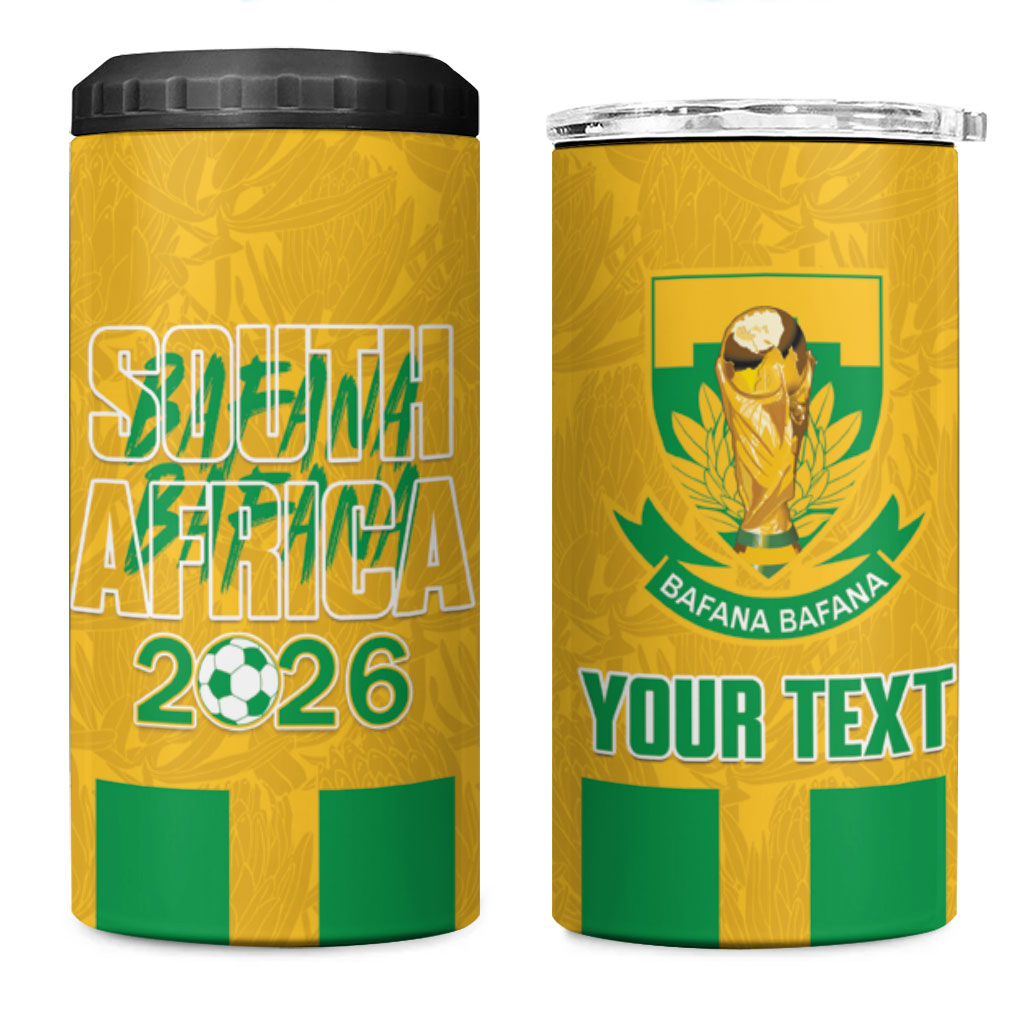 South Africa Soccer 2026 Custom 4 in 1 Can Cooler Tumbler Bafana Bafana Kaofela Protea Yellow
