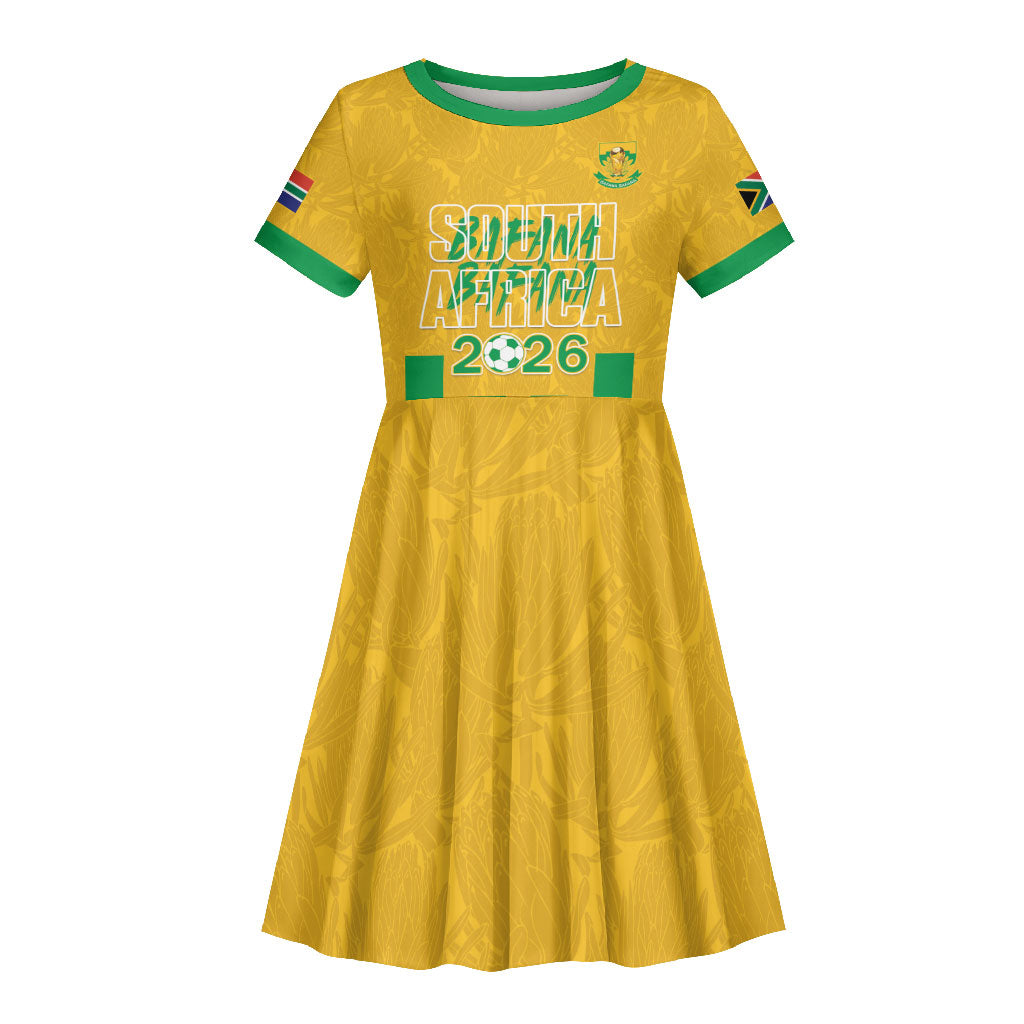 South Africa Soccer 2026 Custom Kid Short Sleeve Dress Bafana Bafana Kaofela Protea Yellow