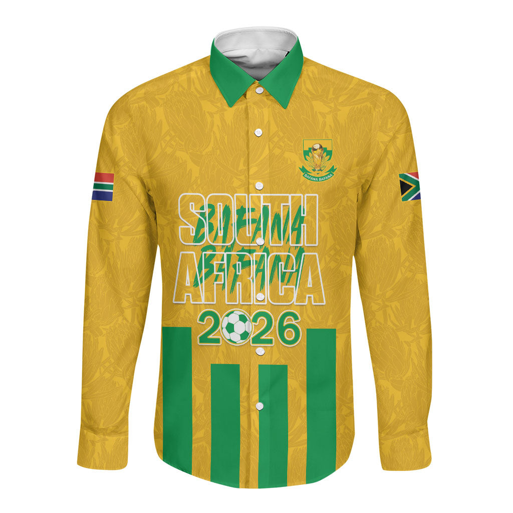 South Africa Soccer 2026 Custom Long Sleeve Button Shirt Bafana Bafana Kaofela Protea Yellow