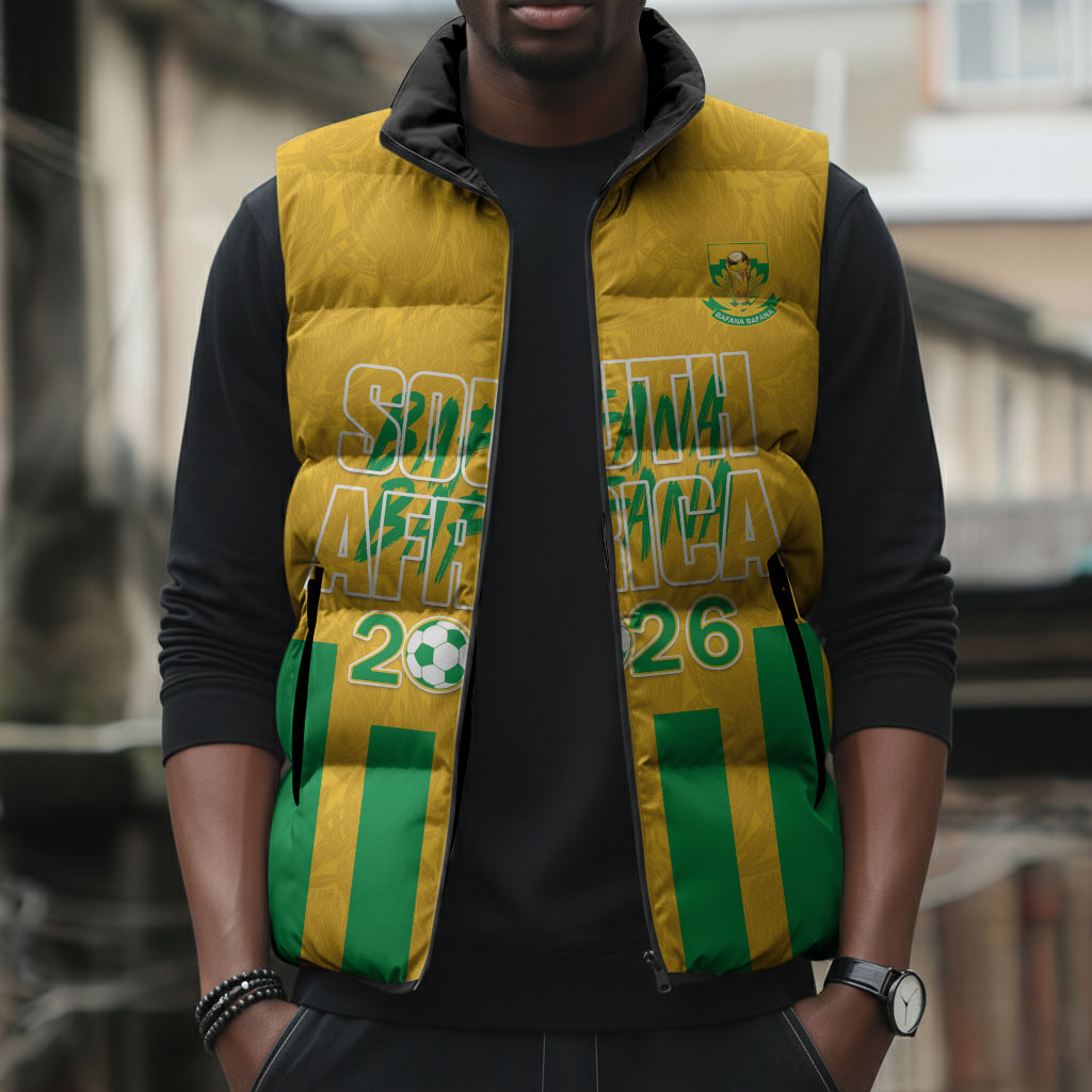 South Africa Soccer 2026 Custom Sleeveless Puffer Jacket Bafana Bafana Kaofela Protea Yellow