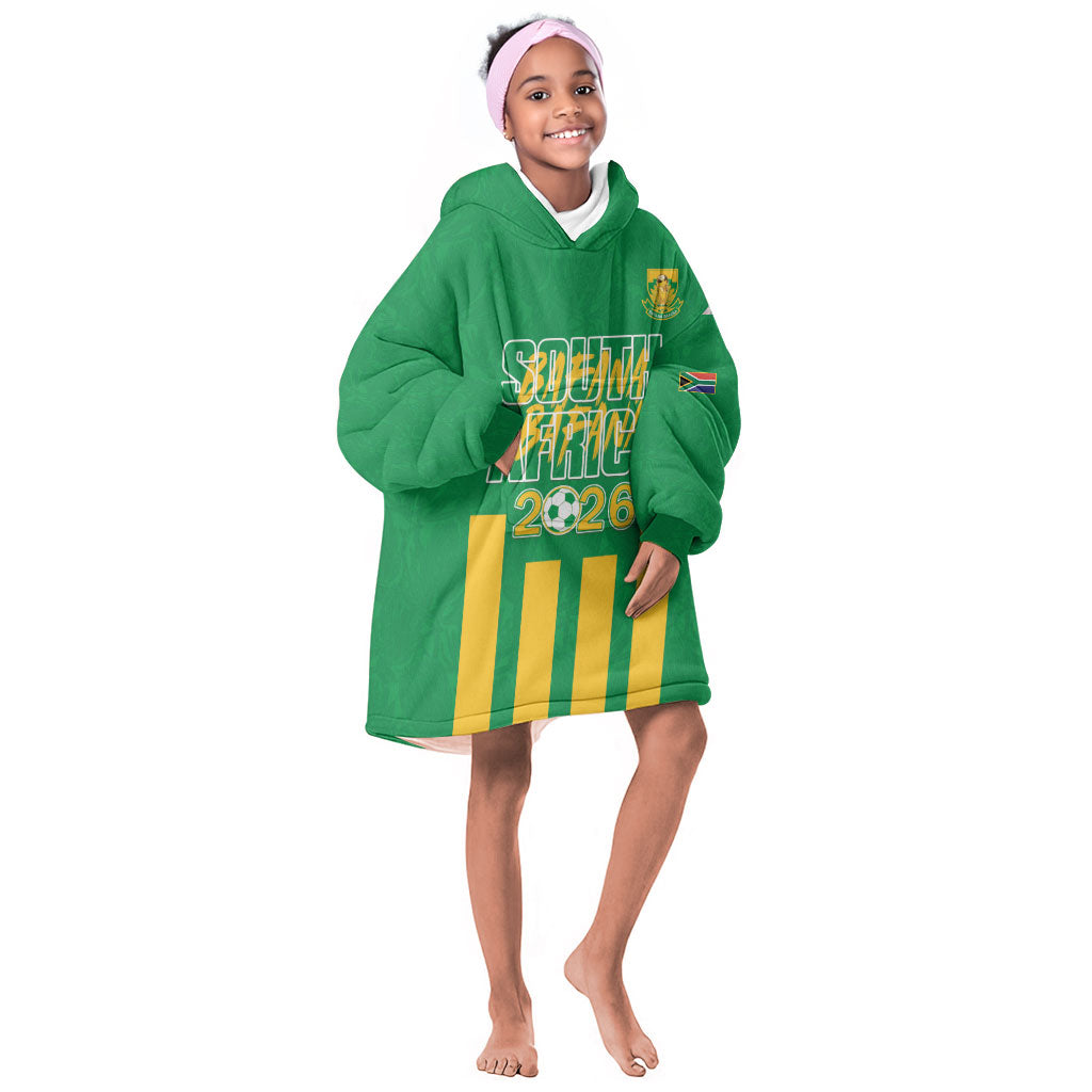 South Africa Soccer 2026 Custom Kid Wearable Blanket Hoodie Bafana Bafana Kaofela Protea Green