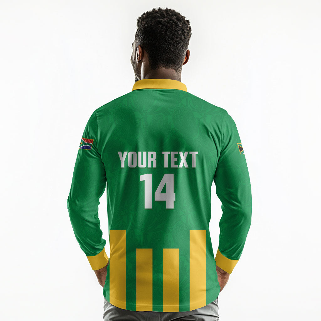 South Africa Soccer 2026 Custom Long Sleeve Polo Shirt Bafana Bafana Kaofela Protea Green