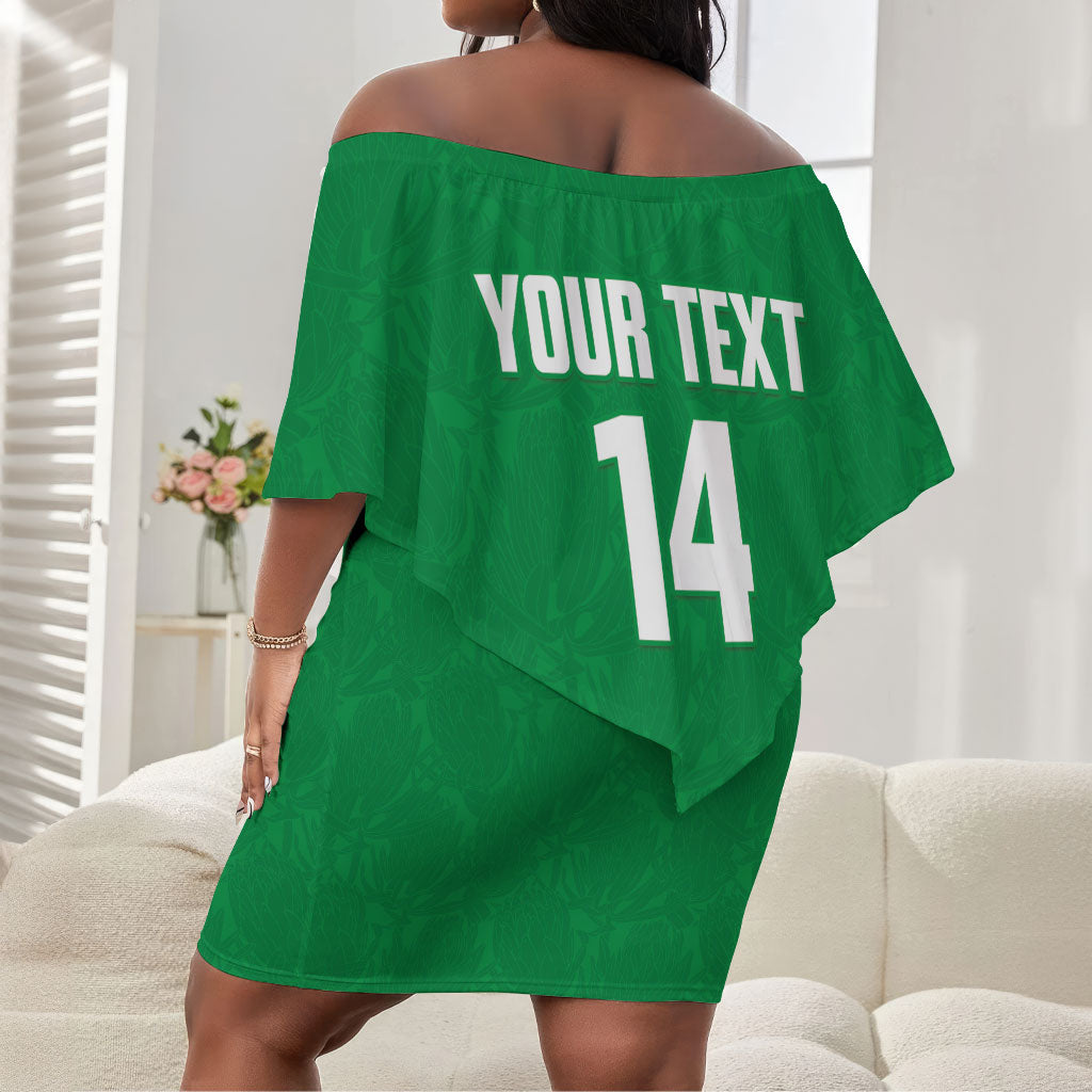 South Africa Soccer 2026 Custom Off Shoulder Short Dress Bafana Bafana Kaofela Protea Green