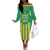 South Africa Soccer 2026 Custom Off The Shoulder Long Sleeve Dress Bafana Bafana Kaofela Protea Green