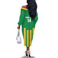 South Africa Soccer 2026 Custom Off The Shoulder Long Sleeve Dress Bafana Bafana Kaofela Protea Green