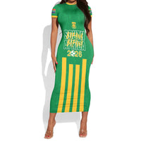 South Africa Soccer 2026 Custom Short Sleeve Bodycon Dress Bafana Bafana Kaofela Protea Green