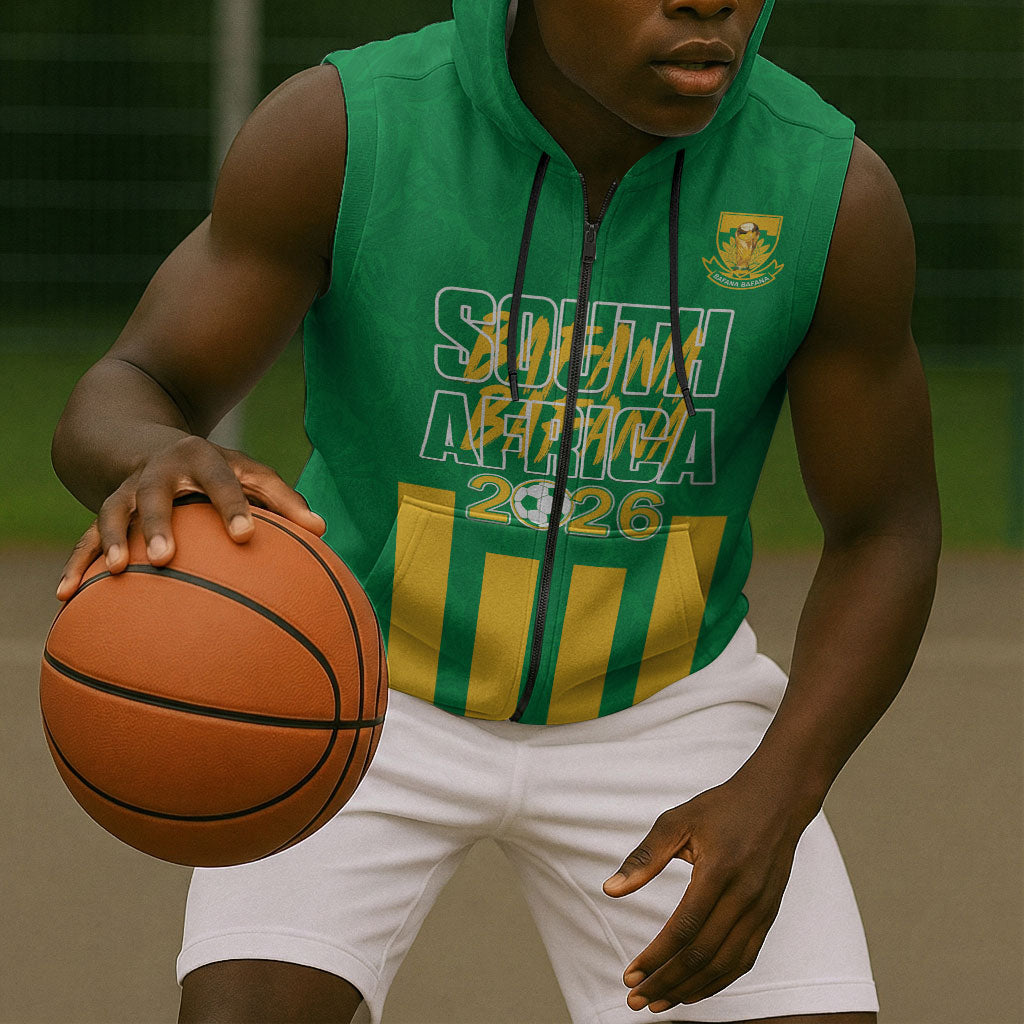 South Africa Soccer 2026 Custom Sleeveless Zip Hoodie Bafana Bafana Kaofela Protea Green