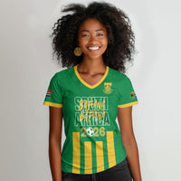 South Africa Soccer 2026 Custom Women V-Neck T-Shirt Bafana Bafana Kaofela Protea Green